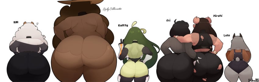 artist_name artist_signature ass ass_grab clothed color fat female females_only grey_background hirohi_(srnava) huge_ass kay_(srnava) keltty_(srnava) lady_silhouette multiple_girls oc ocs partially_clothed simple_background srnava tagme tagme_(character)