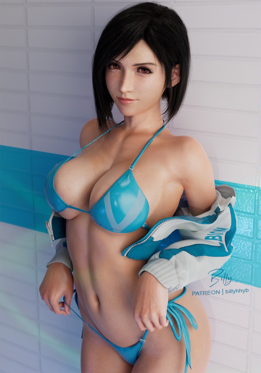 1girls 2024 3d 3d_(artwork) bikini billyhhyb brown_hair brown_hair_female female female_focus female_only final_fantasy final_fantasy_vii final_fantasy_vii_remake jacket light-skinned_female light_skin looking_at_viewer short_hair short_hair_female solo solo_focus swimsuit swimwear tifa_lockhart