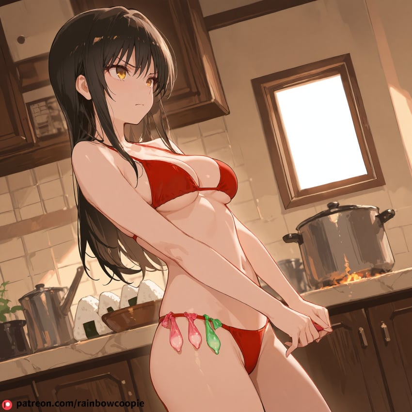 ai_generated backwards condom_belt glaring kotegawa_yui medium_breasts onigiri pot