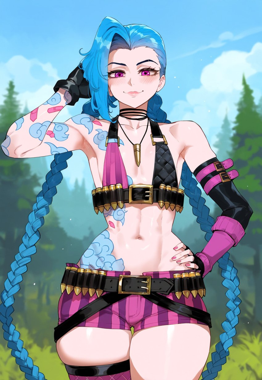 1girls ai_generated arcane arcane_jinx bangs blue_hair creamy_ai female female_focus jinx_(league_of_legends) league_of_legends light-skinned_female light_skin long_hair tagme twin_braids twintails