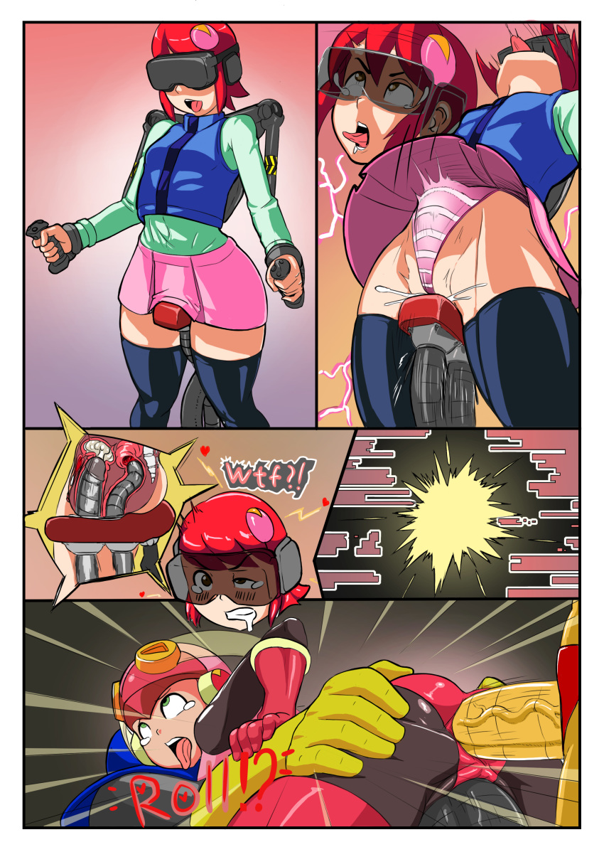 1girls anal anythinggoes ass big_ass breasts capcom cum cum_in_pussy double_penetration female female_masturbation mayl_sakurai mega_man mega_man_battle_network mega_man_nt_warrior panties pink_skirt rockman rockman_exe roll.exe sakurai_meiru skirt stomach_bulge striped_panties upskirt vaginal_penetration virtual_reality vr_headset young