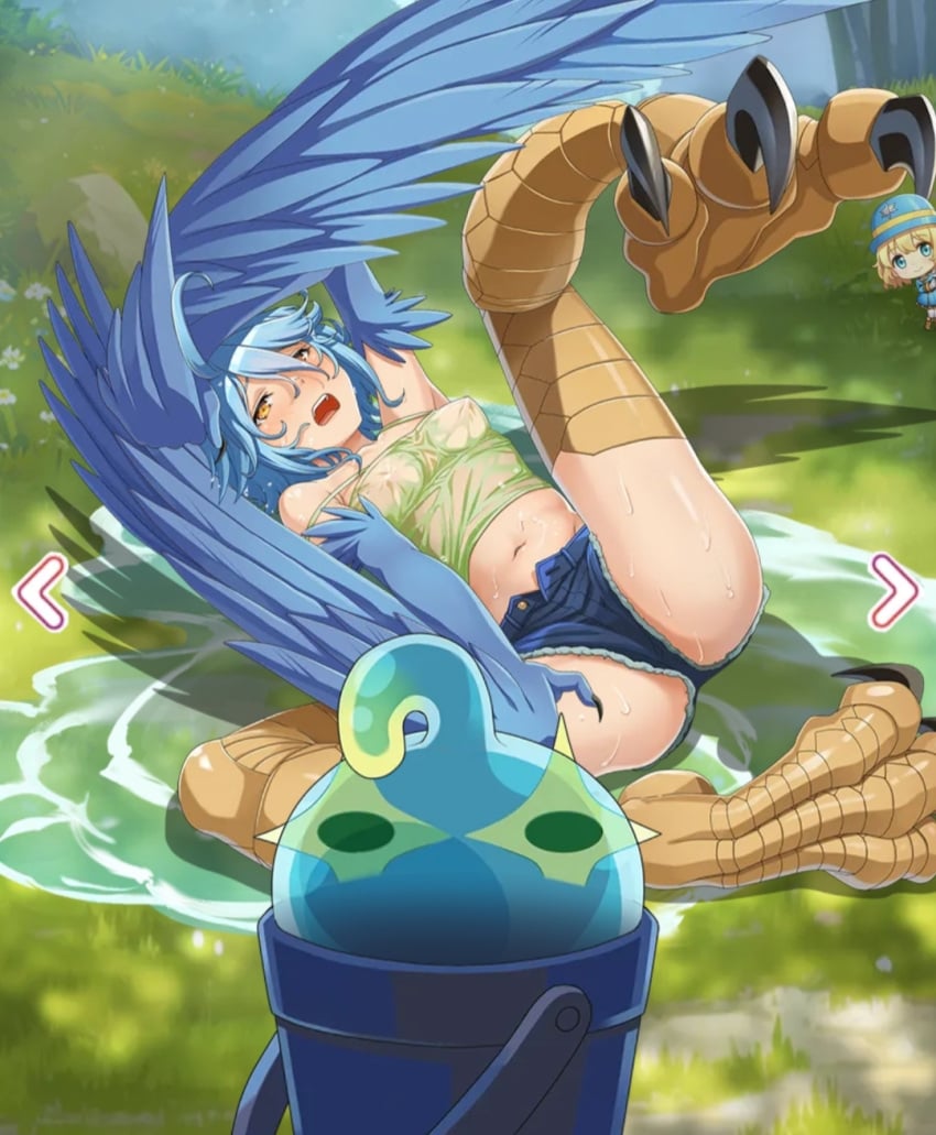 blue_hair harpy monster_girl monster_musume_no_iru_nichijou papi_(monster_musume) soaked_clothes suu_(monster_musume)