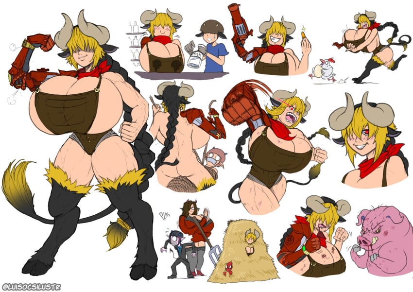 female_minotaur hyper_breasts luisocsilustr minotaur muscular_female revolver val_(fvatrtnyuh091)