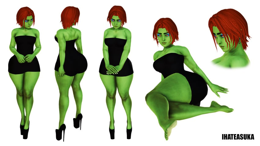 3d big_ass bimbo dress earrings fat_ass feet female_focus female_only goblin goblin_female green_skin high_heels honey_select ihateasuka illusion_soft makeup platform_footwear platform_heels red_hair shortstack soles thick_eyebrows thick_thighs tube_dress voluptuous wallpaper wide_hips