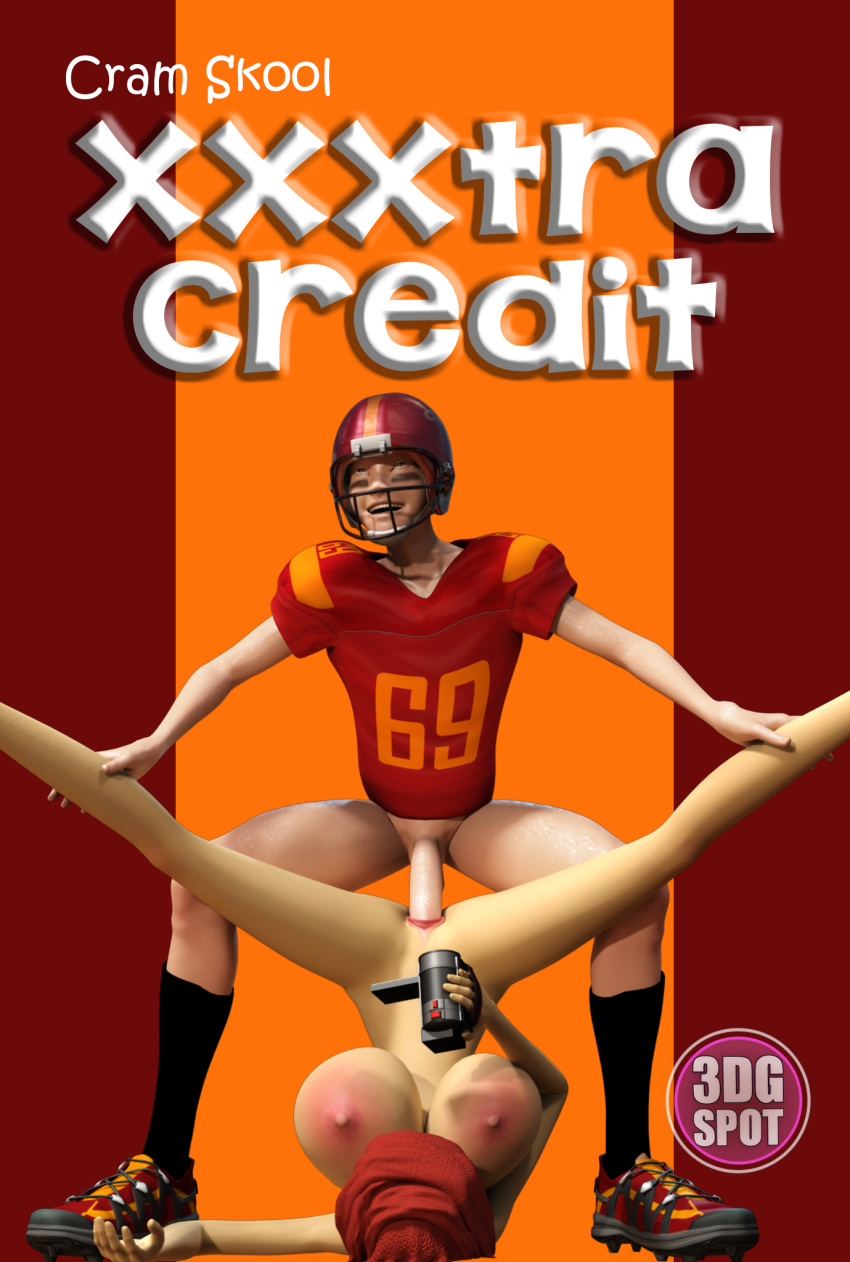 1boy 1girls 3d 3dgspot areolae ariel_hugetits artist_logo athletic athletic_female boy boy_on_top breasts bust busty camera cram_skool female gigantic_breasts helmet legs legs_apart legs_held_open legs_spread light-skinned_female light-skinned_male light_skin locker_room male male_on_top nipples pussy recording sex spread_legs straight thighs vaginal_penetration vulva