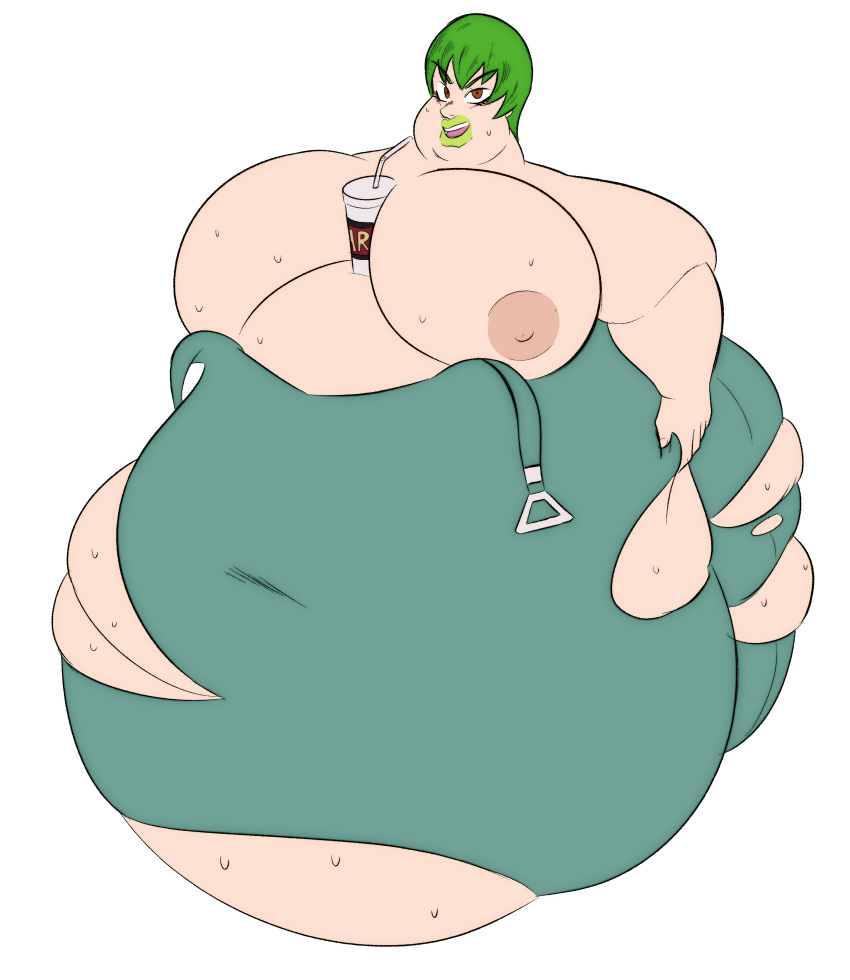 bbw belly big_belly breasts cosmofatte fat female foo_fighters green_hair jojo's_bizarre_adventure nipples obese overweight ssbbw stone_ocean weight_gain