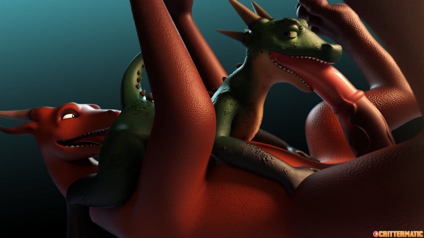 3d anthro crittermatic dragon duo fellatio feral kale_(critterclaws) kobold male male/male oral penile sex size_difference