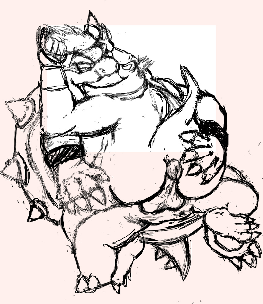 ass bowser buttjob cape donkey_kong_(series) horn_grab horns interspecies jiggawhat k_rool koopa kremling male male_only mario_(series) monochrome multiple_males nintendo nude penis shell spiky_shell straight_hair tail yaoi