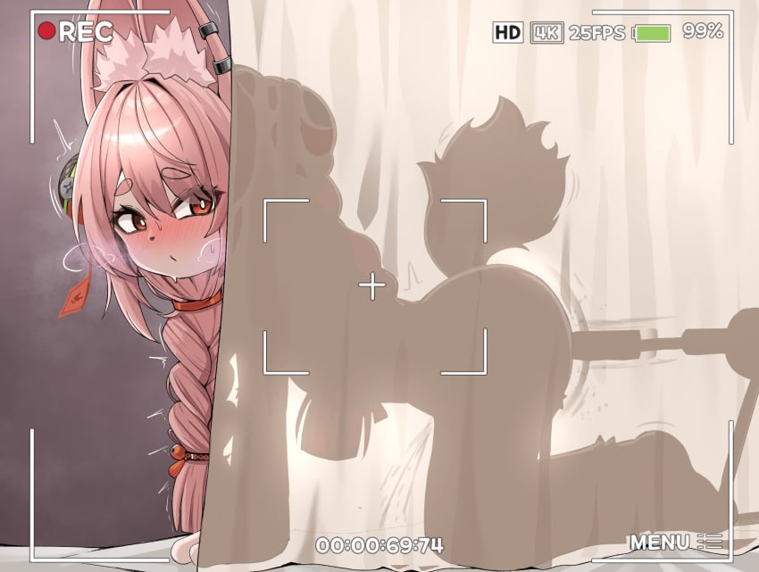 1girl all_fours animal_ear_fluff animal_ear_piercing animal_ears battery_indicator blush braid braided_twintails commentary curtains dated_commentary female_ejaculation from_side furry furry_female hair_ornament highres long_hair nahanmin object_insertion pink_fur pink_hair pussy_juice rabbit_ears rabbit_girl rabbit_tattoo recording red_eyes screw see-through_silhouette sex_machine solo sphere_hair_ornament tattoo zenless_zone_zero zhao_(zenless_zone_zero)