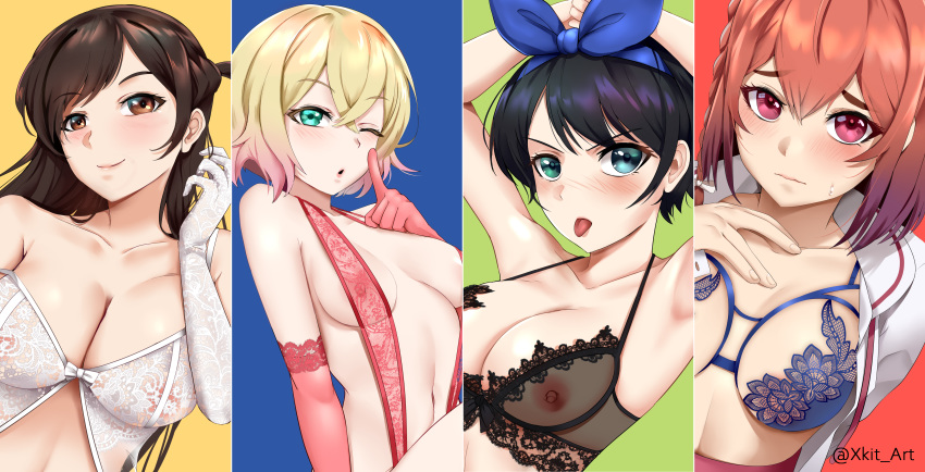 4girls breasts female high_resolution kanojo_okarishimasu large_filesize lingerie long_hair mizuhara_chizuru multiple_girls nanami_mami nipples sakurasawa_sumi sarashina_ruka short_hair take_your_pick very_high_resolution xkit69