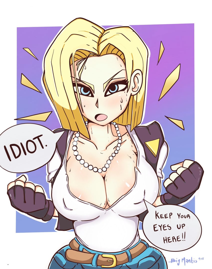 1girls android_18 areola_bulge bigmantis blonde_hair blue_eyes cameltoe cleavage curvy dragon_ball erect_nipples female female_only huge_areolae huge_ass huge_breasts puffy_nipples short_hair solo thick_lips thick_thighs voluptuous wide_hips