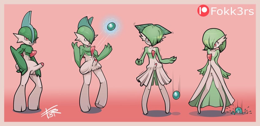 1boy ed-fokk3r femboy fokk3rs gallade gardevoir girly male male_gardevoir nintendo penis penis_shrinking penis_size_difference pokemon pokemon_(species) pokemon_rse sequence small_penis solo tagme transformation transformation_sequence trap uncut