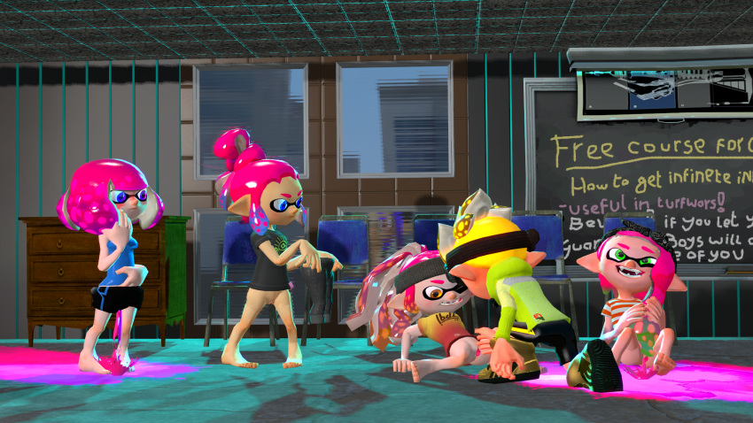 1boy 2 3d 4girls colored_cum cum garry's_mod humiliation inkling inkling_boy inkling_girl masturbation no_panties pink_hair school shy splatoon theridiculousr unsure yellow_hair