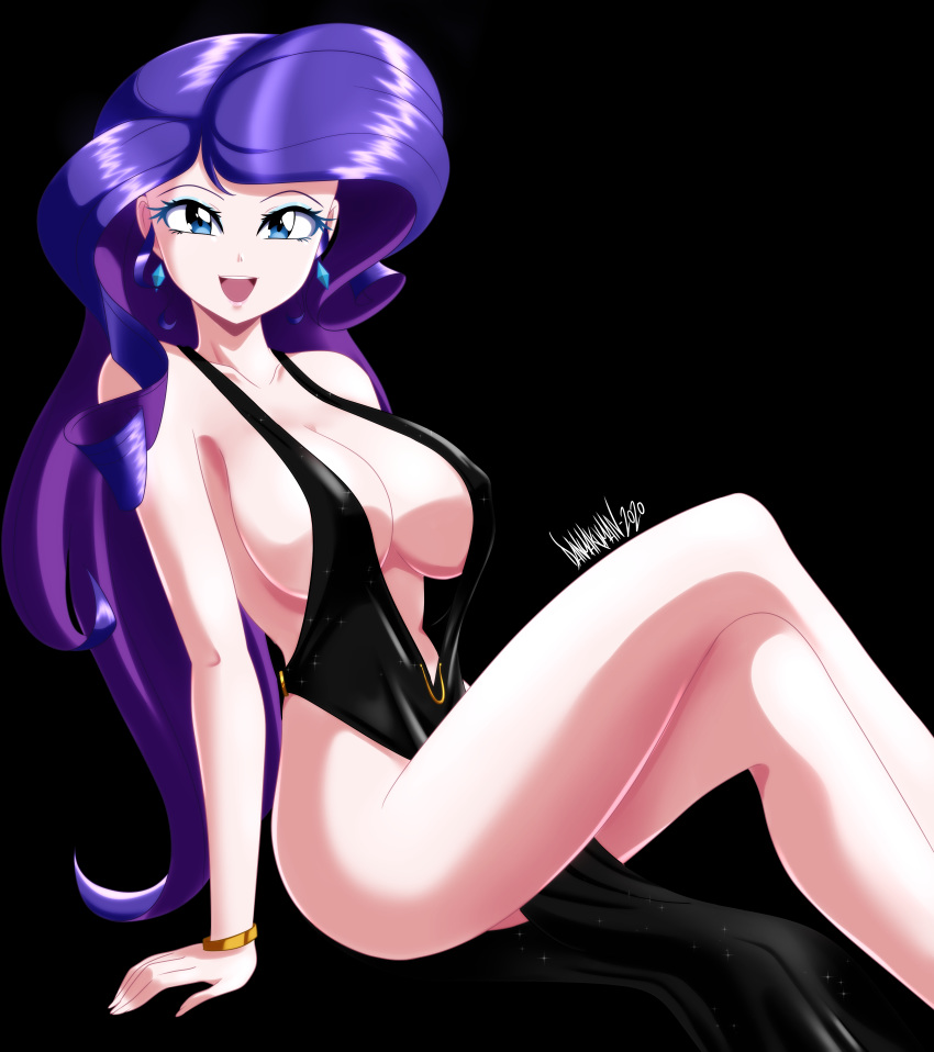 1girls big_breasts black_dress blue_eyes bottomless cleavage crossed_legs curvy danmakuman dress earrings equestria_girls evening_dress evening_gown female female_only friendship_is_magic hasbro huge_breasts humanized long_hair my_little_pony naked_dress no_panties purple_hair rarity_(eg) revealing_clothes revealing_dress solo solo_female voluptuous