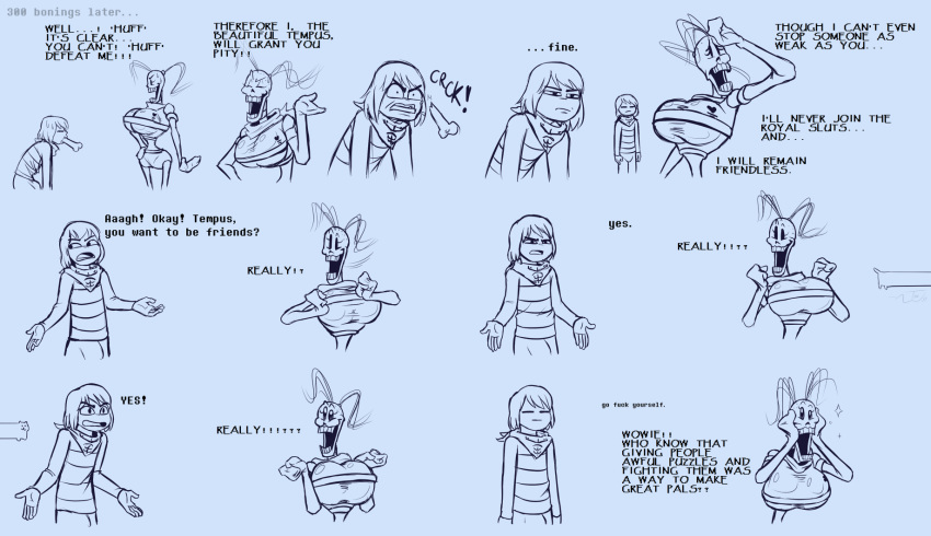 1boy 1girls angry comedy comic duo english_text female frisk frisky_(under(her)tail) funny humor male papyrus skeleton sketch tempus_(under(her)tail) text thewill under(her)tail undertale undertale_fanfiction