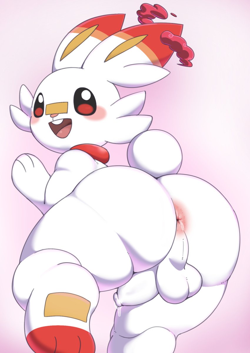 anthro anus ass balls big_butt genitals girly hi_res huge_butt male male_only nintendo nude penis perineum pokémon_(species) pokemon pururing scorbunny solo solo_male thick_thighs video_games