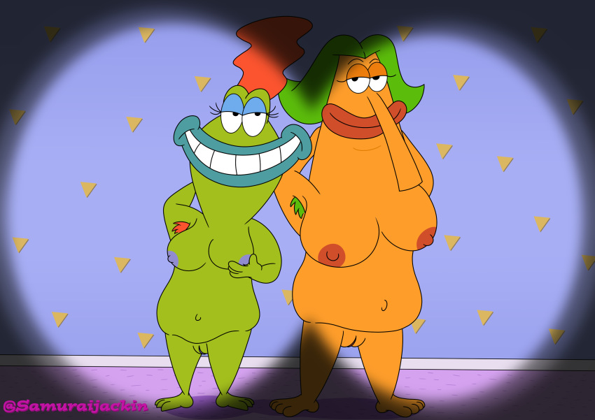 2girls absurd_res anthro bev_bighead beverly_bighead binoculars breast_grab breasts cartoon_network chowder_(series) duo endive female hand_on_breast hi_res humanoid looking_at_viewer multiple_girls nickelodeon nude pose rocko's_modern_life samuraijackin