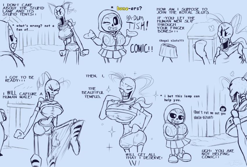 2girls breasts clothed clothing comedy comic comic_(under(her)tail) duo english_text fan_character female female_only funny humor papyrus pun sans skeleton tempus_(under(her)tail) text thewill under(her)tail undertale undertale_fanfiction