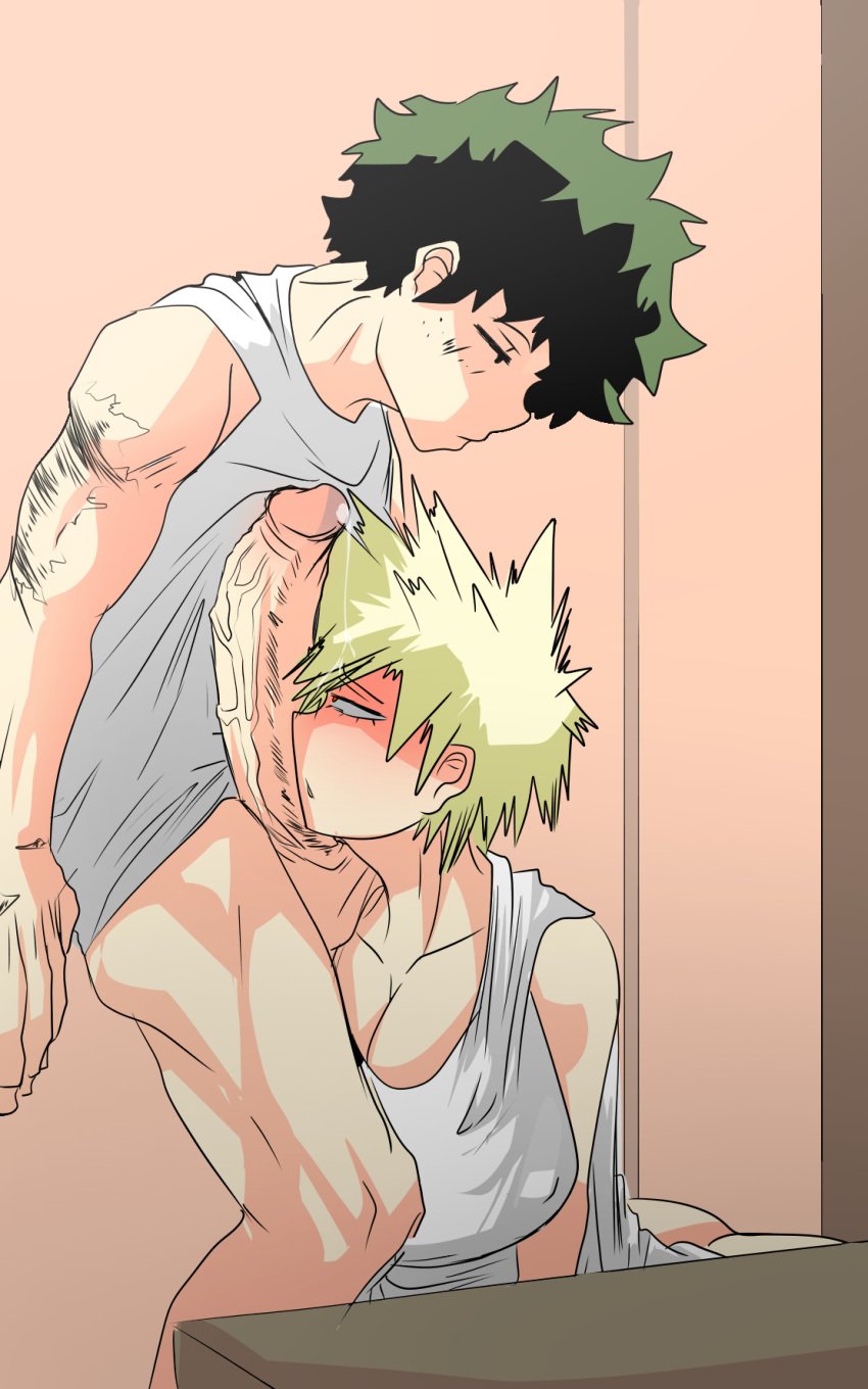 1boy 1girls big_breasts big_penis blonde_hair breasts erect_nipples erect_nipples_under_clothes female gigantic_penis green_hair huge_ass huge_breasts huge_cock huge_penis hyper_penis imminent_fellatio imminent_oral izuku_midoriya large_breasts large_penis legs light_skin long_penis looking_at_penis messy_hair milf mitsuki_bakugou muscular muscular_male muscular_thighs my_hero_academia older_female older_woman_and_younger_boy penis penis_on_face precum red_eyes scar spiky_hair wellllll younger_male