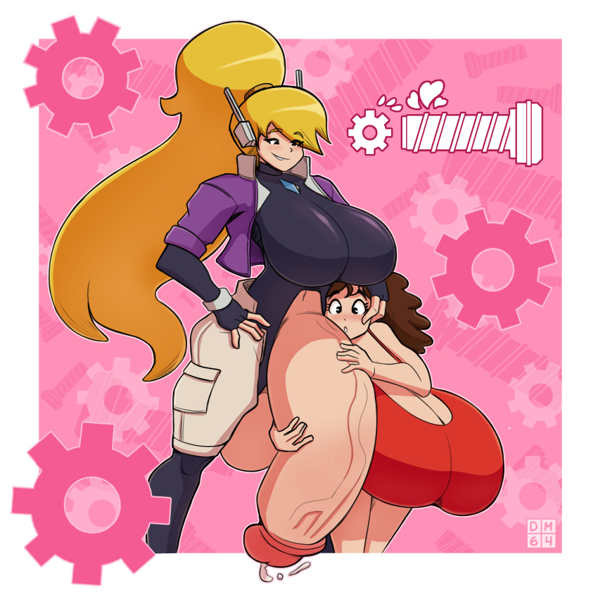 1futa android big_dom_small_sub blonde_hair brown_hair clothed cum daya_(lucy_fuchs) female futa_on_female futanari grabbing_penis huge_balls huge_breasts huge_penis hyper_balls hyper_penis imminent_sex jazz_(oc) larger_futanari lucy_fuchs penis_awe ponytail precum robot robot_girl size_difference smaller_female veiny_penis