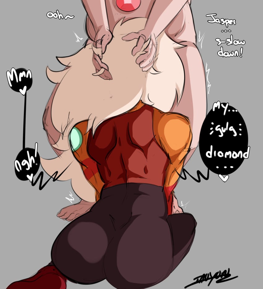 1boy 1girls ass butt cartoon_network dat_ass deepthroat deepthroat_holder fellatio female gem_(species) gulp hands_on_head imminent_throatpie implied_fellatio implied_oral inuyuru jasper_(steven_universe) kneeling male muscular_female no_gag_reflex oral petite seductive_look steven_quartz_universe steven_universe swallowing_penis_while_deepthroat tagme throat_fuck unseen_male_face