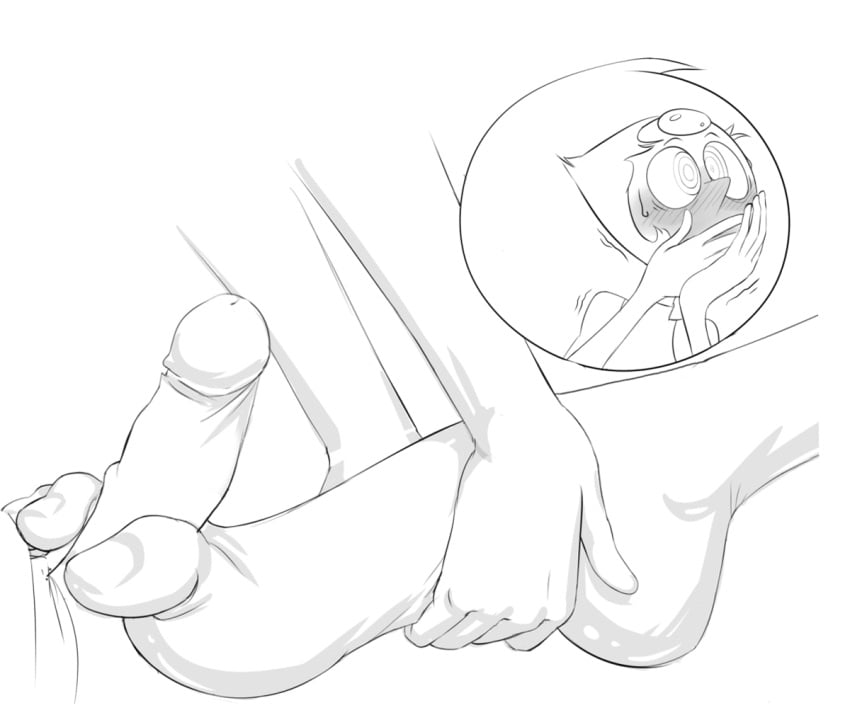 alien alien_girl alien_humanoid animated barefoot blush close-up embarrassed feet foot_fetish foot_focus footjob gem_(species) gif heavy_blush misplacedlines pearl_(steven_universe) penis staerk steven_universe toes unseen_male_face