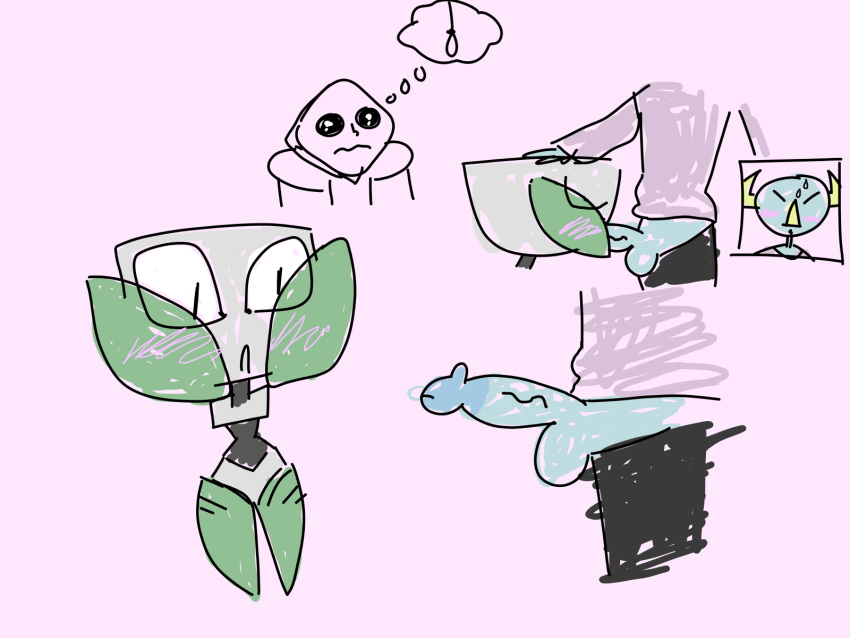 1girls 1robot 2boys ali_(rttmot) blowjob blush cuck cuckold deepthroat dick fellatio female femboy_on_female horns_(rttmot) male penis rhombus_(rttmot) rttmot spicevipe sweat sweatdrop sweater sweating