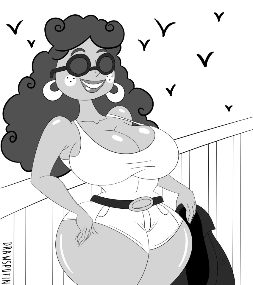 1girls big_breasts breasts cleavage curly_hair curvy curvy_body curvy_female dark-skinned_female dark_skin drawsputin earrings el_tigre female female_only freckles hoop_earrings huge_breasts jacket large_breasts latina long_hair maria_rivera milf mother nickelodeon shorts smile smiling sunglasses thick_thighs wide_hips