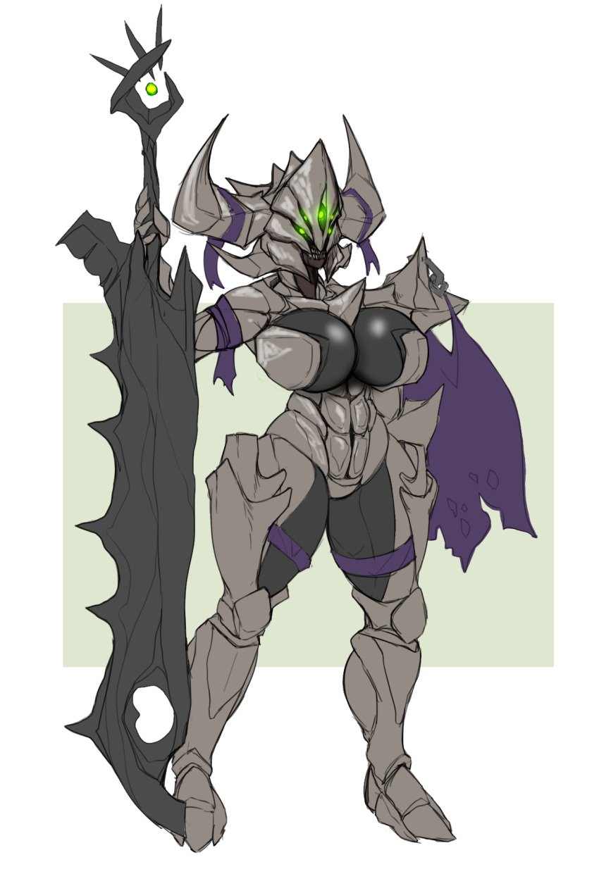 5_eyes armor blade clothing destiny_(game) female female_only hive_(destiny) horns huge_breasts knight_(destiny) large_breasts lewdreaper sword tagme thick_thighs weapon