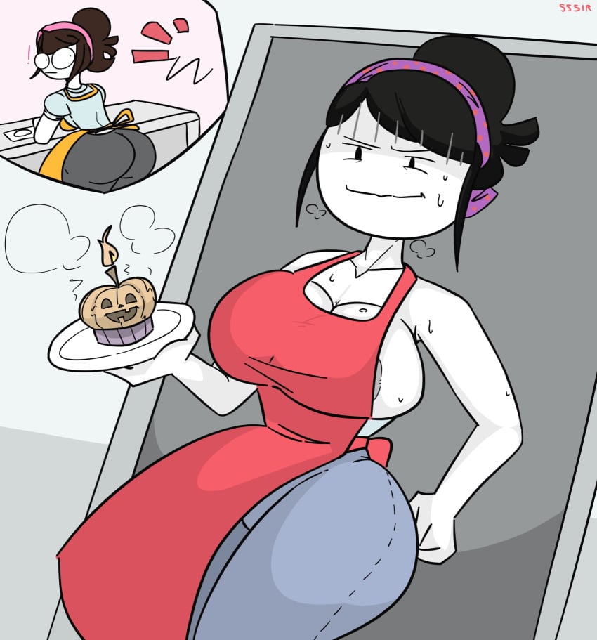 ! 2girls apron areola areola_slip areolae ass big_ass big_breasts big_butt bimbo black_hair brown_hair clothed clothed_female clothes clothing cooking_mama cupcake door_frame enormous_breasts female female_only food grimace halloween jack_o'_lantern jaiden jaiden_animations jaiden_dittfach jaidenanimations jaidens_mom jeans looking_back lynn_dittfach mature_female milf mob_face mother mother_and_daughter muffin multiple_girls pale-skinned_female pale_skin pants plate ponytail slobbyslapper sssir sssir8 sweat sweatdrop sweating thick_thighs watermark white_body white_skin youtube youtuber