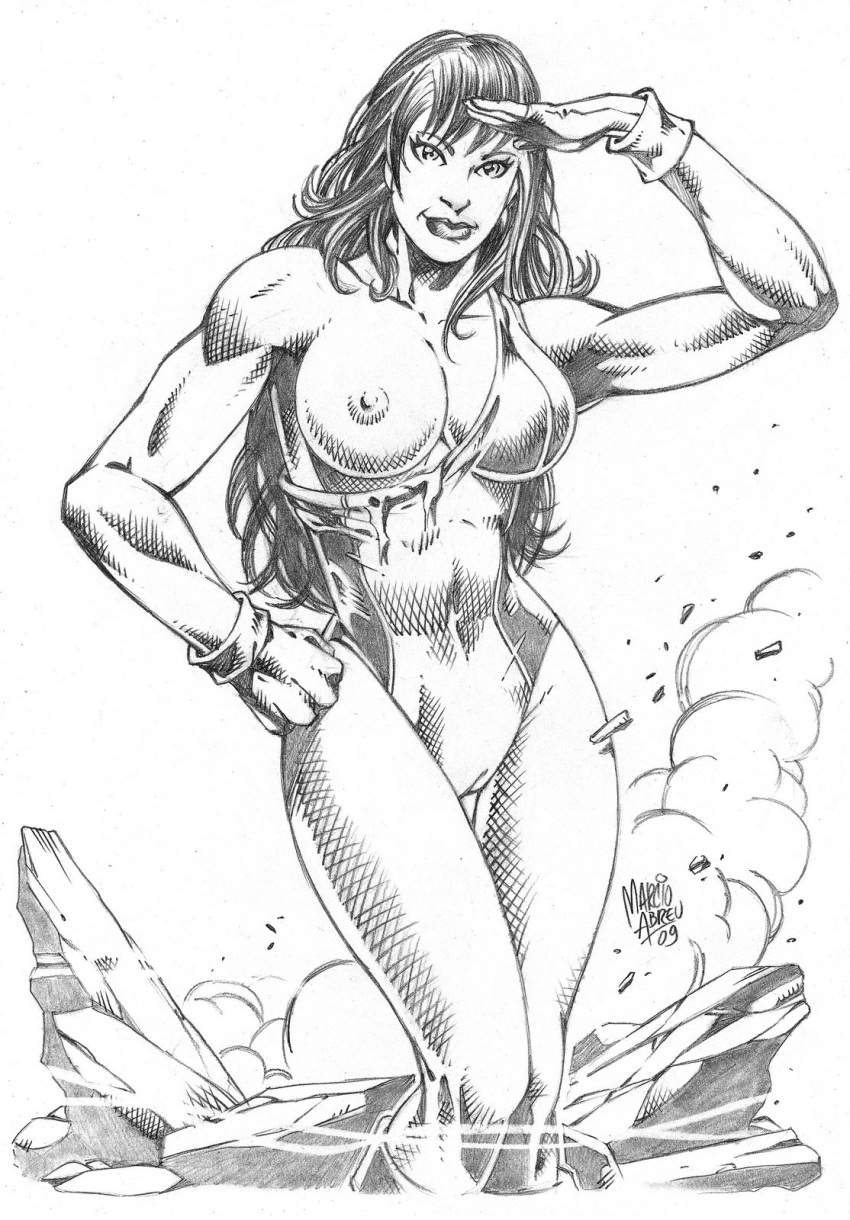 1girls 2009 avengers big_breasts breasts cameltoe female female_only hulk_(series) leotard long_hair marcio_abreu marvel marvel_comics monochrome muscular muscular_female nipples she-hulk solo tagme torn_clothing