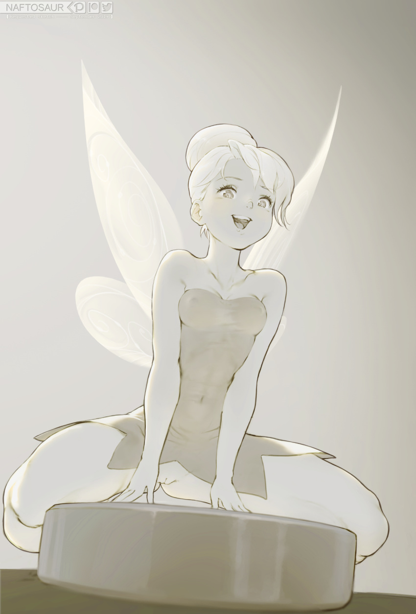 clothed covered_navel covered_nipples disney dress fairy fairy_wings female minidress minigirl naftosaur no_panties peter_pan_(disney) pussy solo strapless_dress tinker_bell