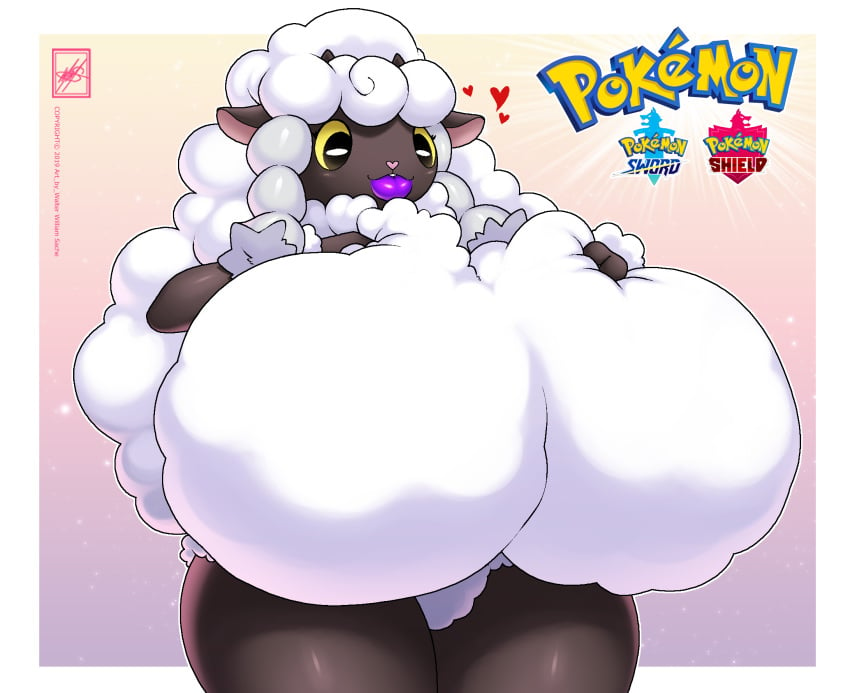 absurd_res big_breasts breasts female fur heart heart_nose hi_res huge_breasts lips lipstick makeup nintendo pokémon_(species) pokemon pokemon_(species) solo thick_bottom_lip video_games walter_sache welsh_man_dream white_body white_fur white_wool wool_(fur) wooloo