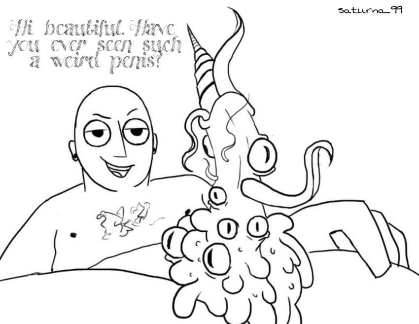 bald black_and_white brain_dump english_text hotdiggedydemon human line_art male_only max_gilardi monster_cock saturna_99 solo tagme unusual_anatomy unusual_penis what