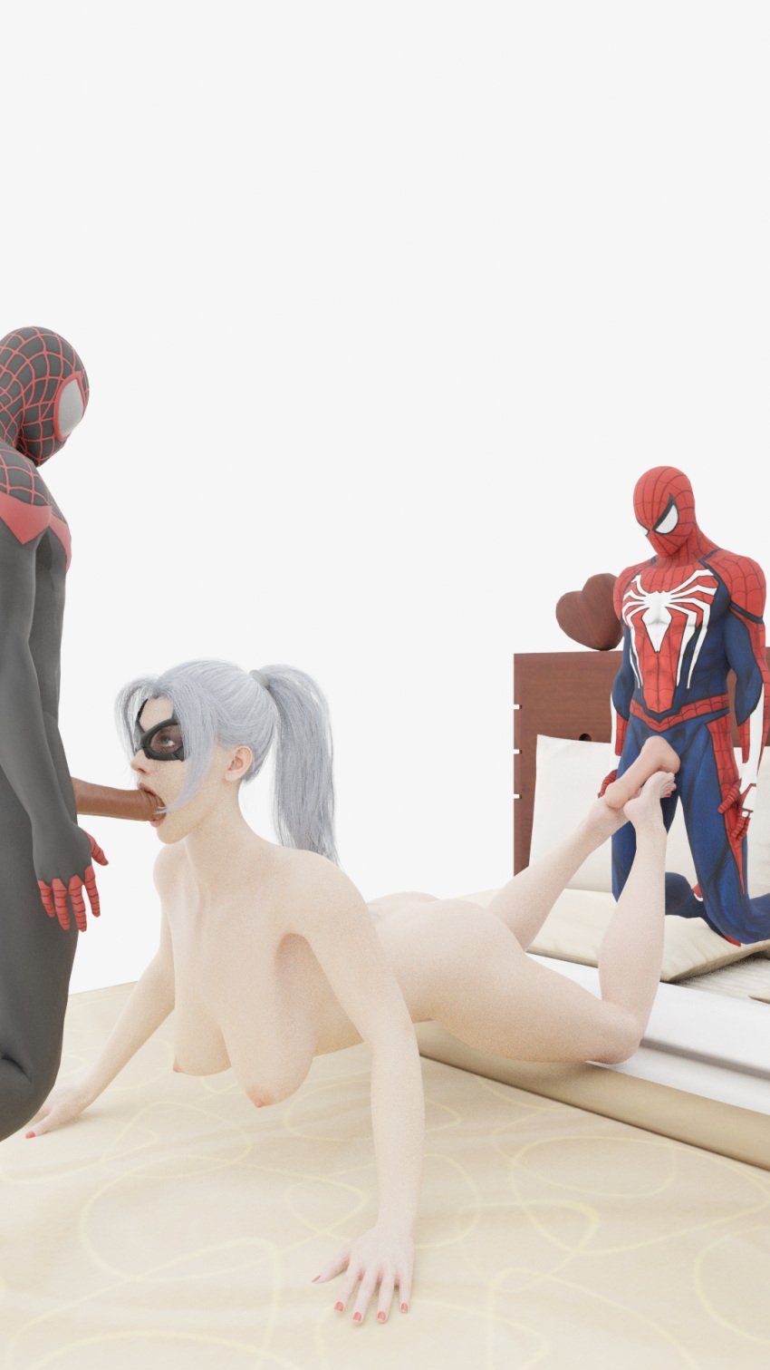 1girls 2boys 3d black_cat_(insomniac) black_cat_(marvel) blowjob bobbyboy321 cheating cuckold dark-skinned_male dark_skin faceless_male felicia_hardy female footbang footjob insomniac_games interracial male marvel marvel_comics miles_morales multiple_boys peter_parker spider-man spider-man_(insomniac) spider-man_(ps4) spider-man_(series) straight_hair threesome