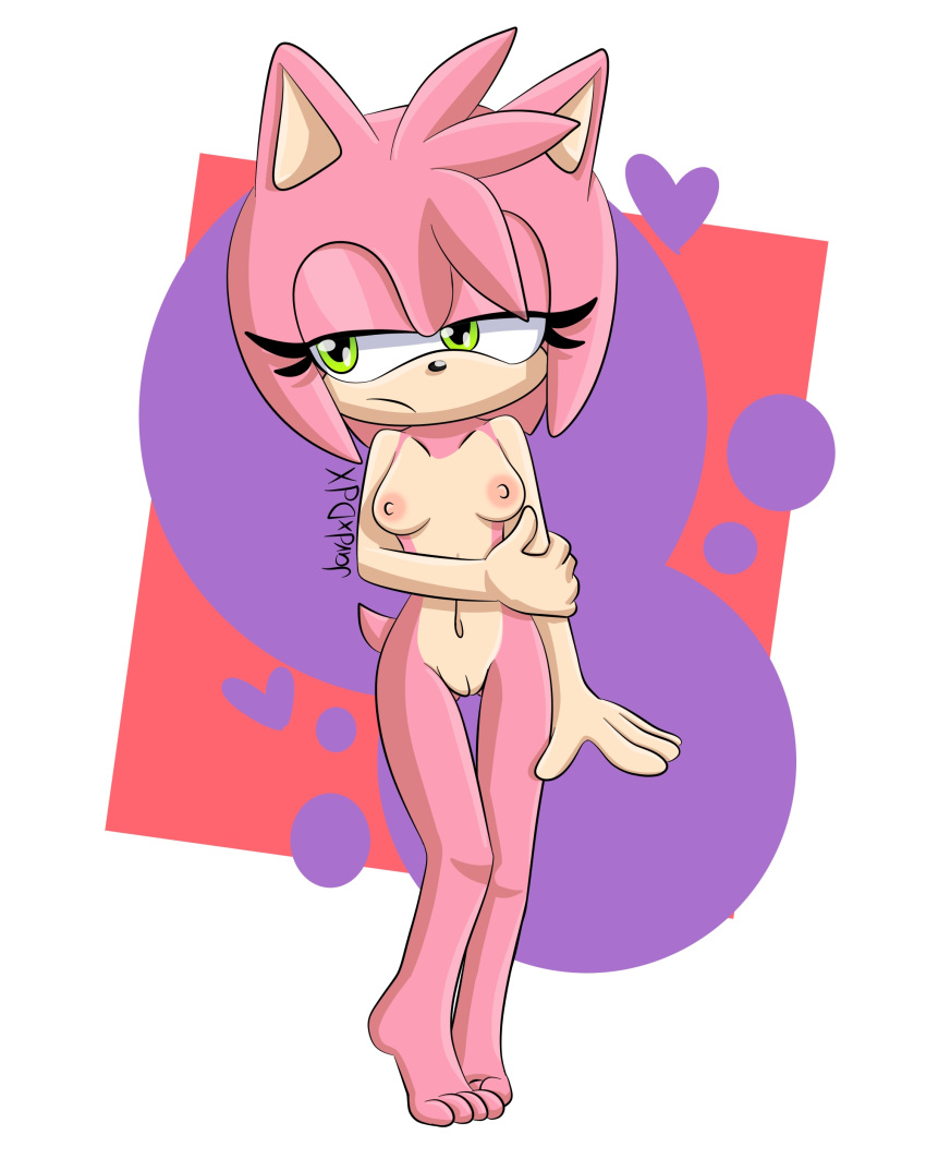 amy_rose green_eyes jardxddx looking_away naked pink_hair sonic_(series)