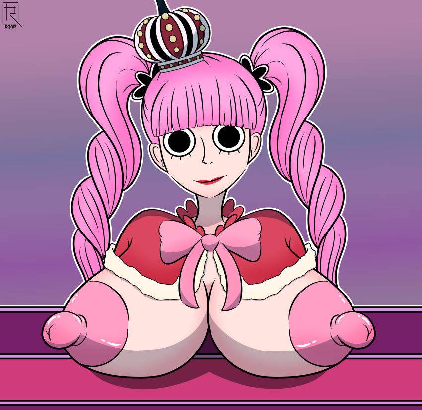 areola areola_bulge big big_breasts big_nipples female female_only goth_girl one_piece perona pink_hair pink_nipples rqqr