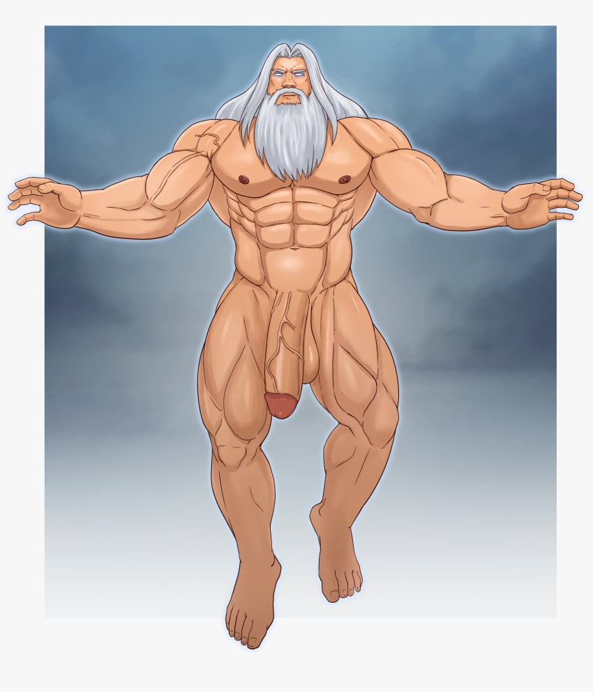 beard big_penis feet flasker floating god human long_beard long_hair long_hair_male male_only muscle muscles muscular muscular_male naked