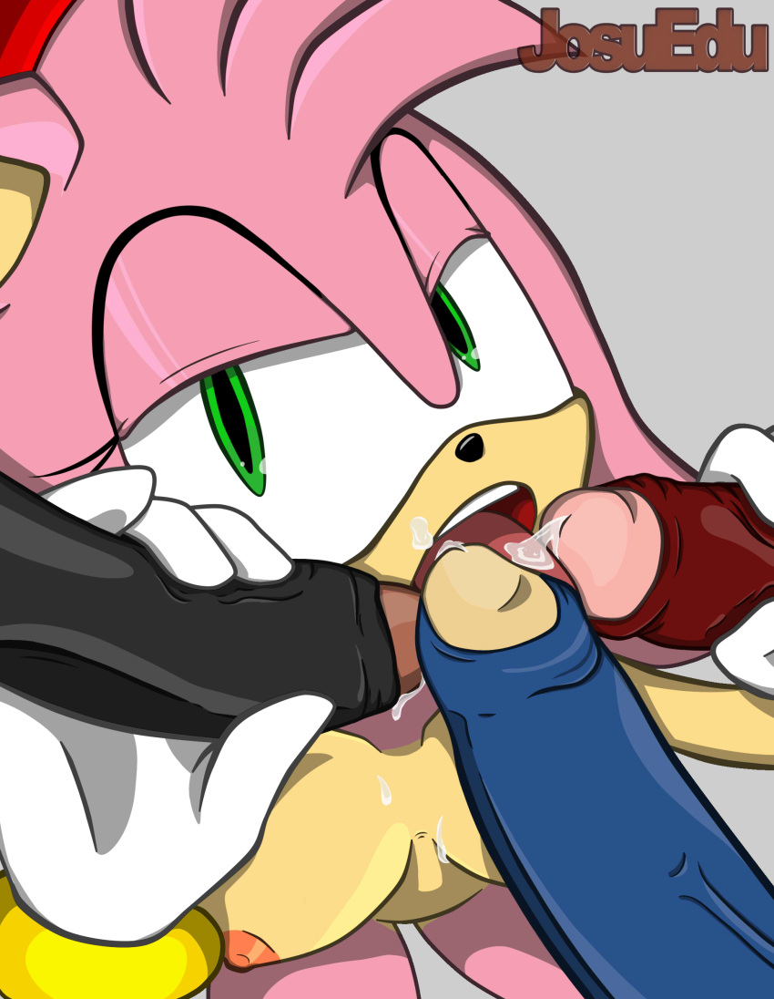 amy_rose areolae big_penis blowjob bukkake cum cum_in_mouth cumshot fellatio foreskin foursome furry glans green_eyes handjob josuedu knuckles_the_echidna masturbation nipples partially_retracted_foreskin penis sega shadow_the_hedgehog signature small_breasts sonic_(series) sonic_the_hedgehog uncut