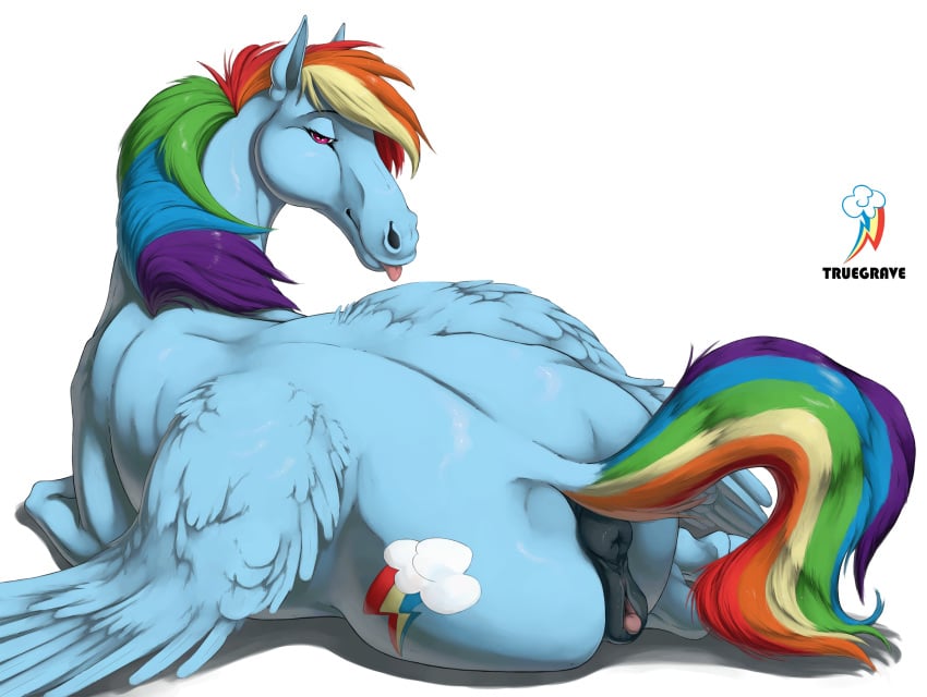 2020 animal_genitalia animal_pussy anus cutie_mark equid equine equine_pussy female feral friendship_is_magic genitals hasbro hi_res mammal mane multicolored_mane my_little_pony pegasus pussy rainbow_dash_(mlp) rainbow_mane simple_background solo tongue tongue_out truegrave9 white_background wings