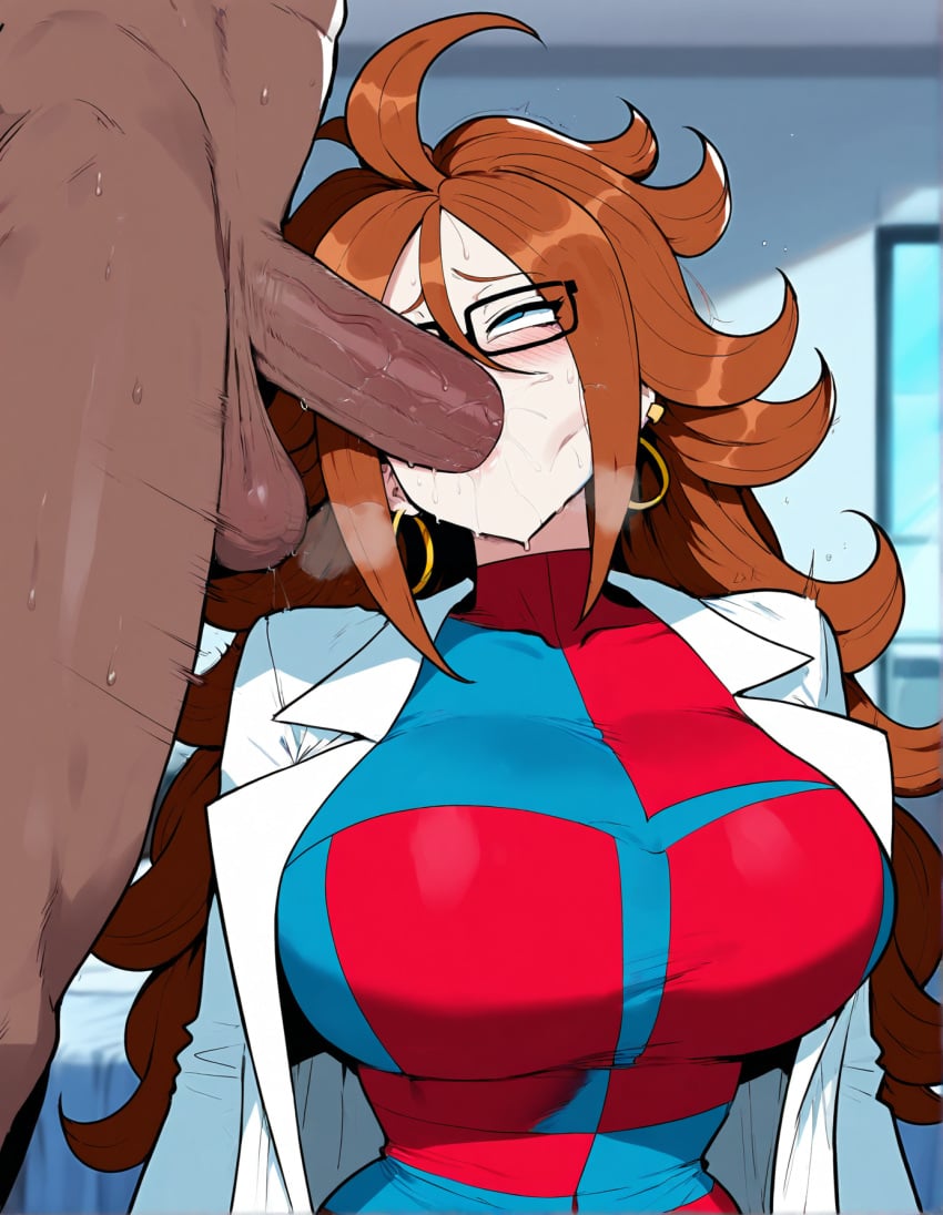 1boy 1girls ai_generated android android_21 android_21_(human) android_girl big_breasts blowjob blue_eyes breasts brown_hair dark-skinned_male dark_skin dragon_ball dragon_ball_fighterz dragon_ball_z erodreams fellatio female glasses hair huge_breasts light-skinned_female light_skin long_hair male mature mature_female muscular muscular_male oral oral_penetration oral_sex sucking sucking_penis tagme