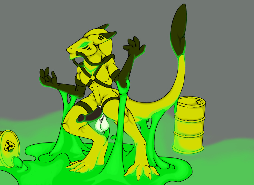 absurd_res dripping genitals glowing hazard hi_res kronas male_only penis radioactive rubber sergal slime thenegative