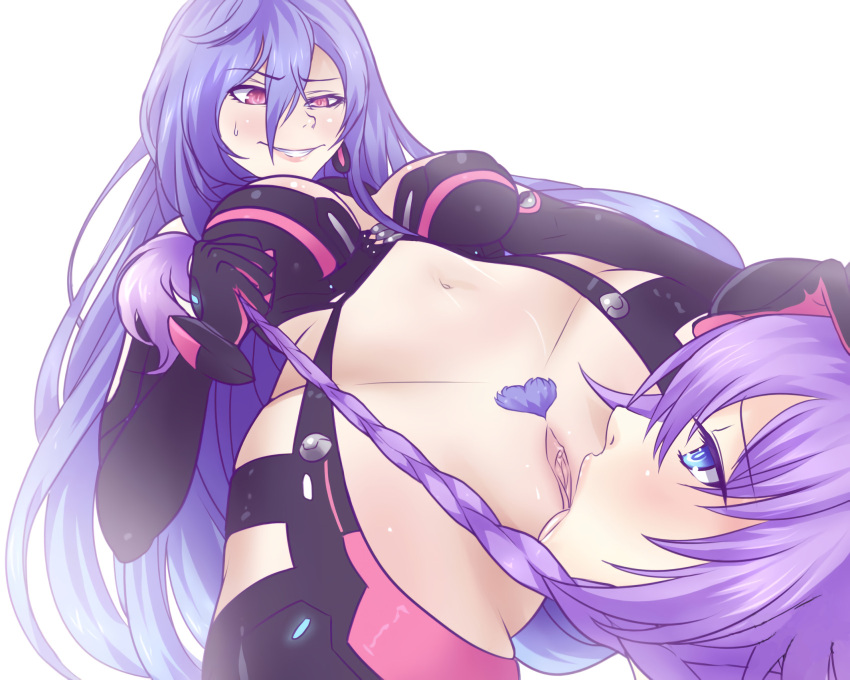 2girls artist_request big_breasts blue_eyes blue_hair braid braided_hair compile_heart cunnilingus escapist_howl femdom forced_oral hair_grab hair_pull idea_factory iris_heart lezdom licking_pussy long_hair multiple_girls neptune_(neptunia) neptunia_(series) plutia power_symbol-shaped_pupils pubic_hair pulling_hair purple_hair purple_heart_(neptunia) pussy red_eyes submissive_female thick_thighs uncensored yuri