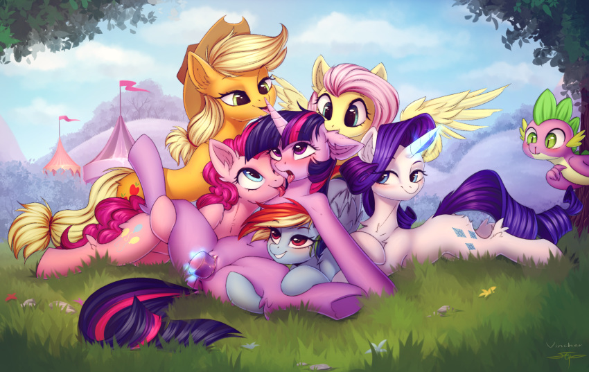 2020 absurd_res applejack_(mlp) blue_eyes blush collaboration cutie_mark detailed_background dildo earth_pony equid equine eyelashes female female/female feral fluttershy_(mlp) friendship_is_magic fur gangbang green_eyes group group_sex hasbro hi_res hooves horn horse licking mammal mane_six_(mlp) my_little_pony open_mouth outside pegasus pinkie_pie_(mlp) pony purple_eyes rainbow_dash_(mlp) rarity_(mlp) scalie setharu sex_toy sixsome smile spike_(mlp) spread_legs spreading tongue tongue_out twilight_sparkle_(mlp) underhoof unicorn unicorn_horn vaginal_penetration vincher wings yuri