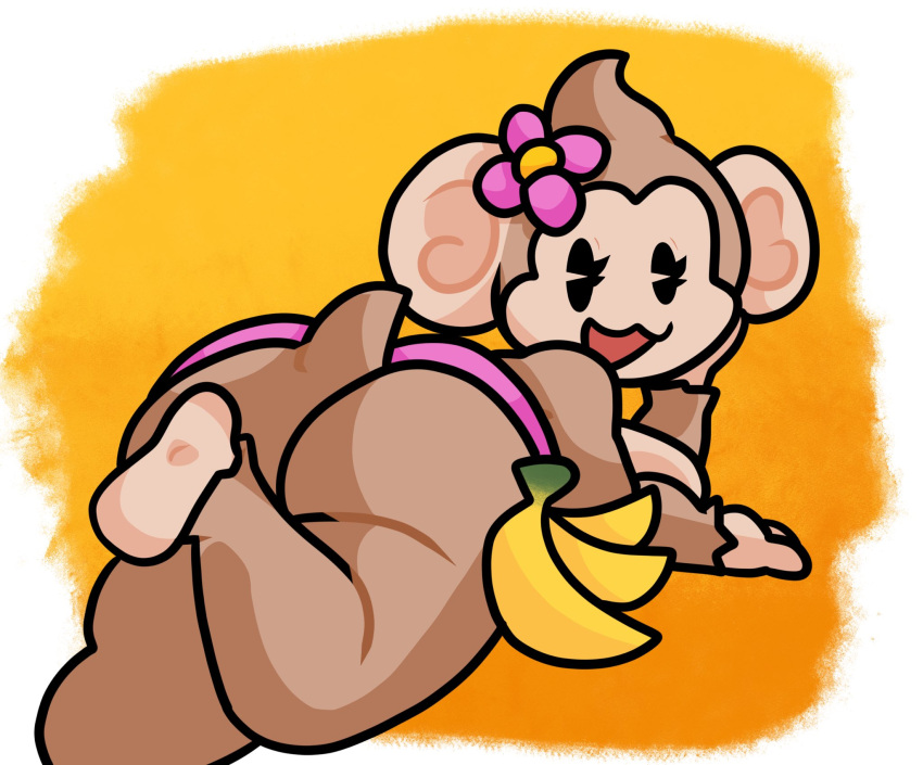 banana barefoot big_ass bubble_butt female flower huge_ass lewdewott meemee monkey monkey_girl primate super_monkey_ball tagme tail