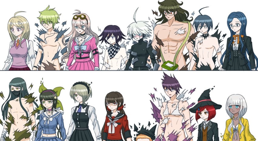 akamatsu_kaede bra censored chabashira_tenko clothed_female_nude_male convenient_censoring danganronpa danganronpa_v3 dwarfism exploding_clothes gohanngaoishii gokuhara_gonta harukawa_maki irish iruma_miu kiibo momota_kaito new_danganronpa_v3 ouma_kokichi rantaro_amami ripped_clothing ryoma_hoshi saihara_shuuichi shinguji_korekiyo shirogane_tsumugi straight_hair toujou_kirumi what yonaga_angie yumeno_himiko