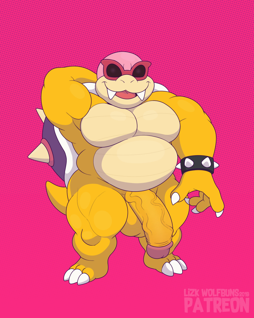 4:5 absurd_res balls biceps big_balls big_penis eyewear flaccid genitals hi_res koopa koopaling male male_focus male_only mario_(series) muscular muscular_male nintendo nude pecs penis pose roy_koopa scalie slightly_chubby smile smirk solo solo_male sunglasses vein veiny_penis video_games wolfbuns