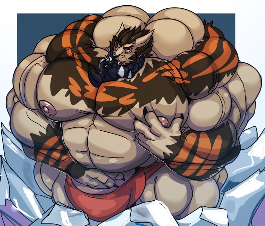 2020 5_fingers anthro anthrofied beard big_bulge big_muscles black_body body_hair brown_body bulge cawaden chest_hair closed_eyes clothed clothing corviknight duo facial_hair felid fierglief final_fantasy final_fantasy_xiv fingers generation_8_pokemon hand_on_beard hand_on_chest hi_res hrothgar hug huge_bulge huge_muscles hyper hyper_bulge hyper_muscles kissing laz_(swaggyaces) male mammal musclegut muscular nintendo nipples pink_nipples pokemon pokemon_(species) size_difference square_enix underwear underwear_only veiny_muscle