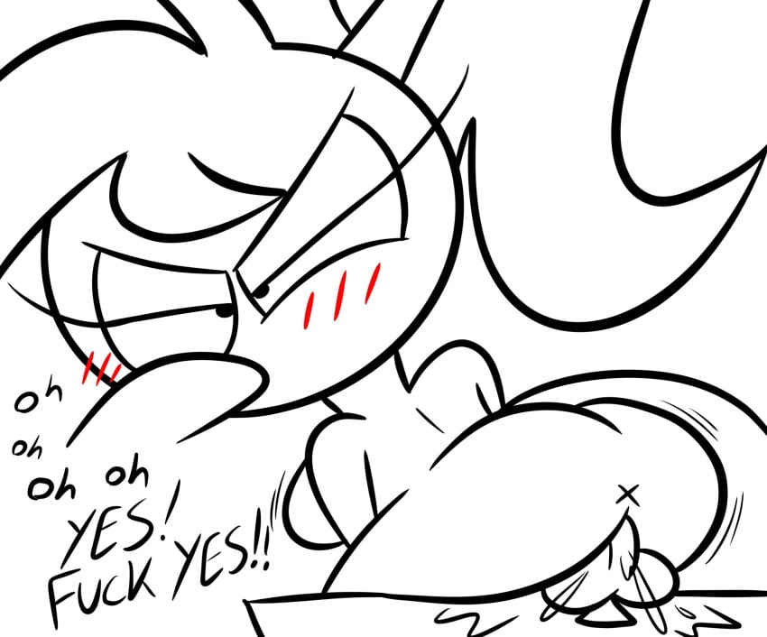 2025 anthro anus ass black_and_white black_eyes blush bodily_fluids breasts dialogue digital_media_(artwork) dildo english_text eyelashes featureless_breasts female genital_fluids genitals hair hi_res jdone mammal minc_(rude_rabit) mink monochrome mustelid musteline nude open_mouth ponytail pussy rude_rabit sex_toy sex_toy_insertion simple_background solo tail text true_musteline white_background white_body