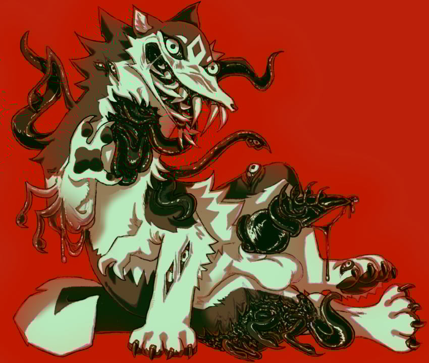 animal_genitalia animal_penis bruh canid canine canine_genitalia canine_penis canis domestic_dog feral genitals gore guncht knot male mammal monster penis slime smile solo teeth tentacle the_thing